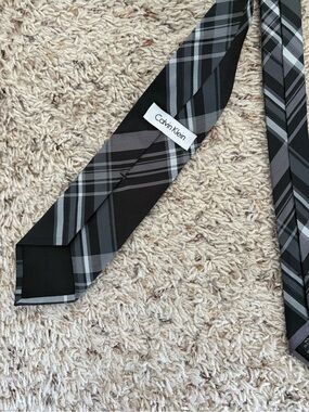 Calvin Klein Black and Gray Plaid Men's Tie